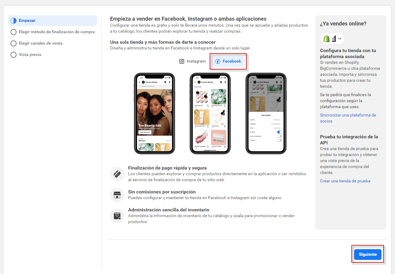 Seleccionar Facebook