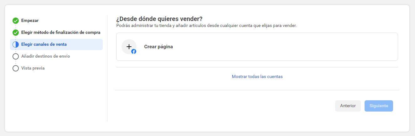 Selecciona página de Facebook