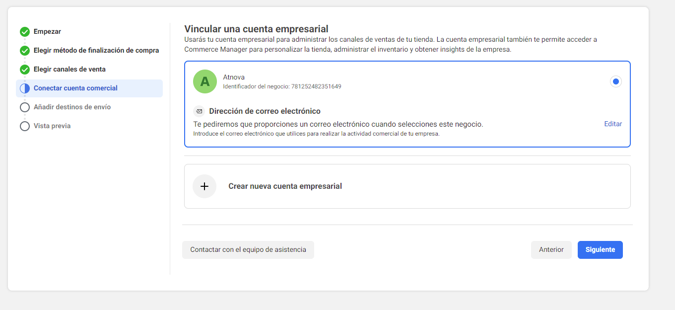 Conectar cuenta comercial