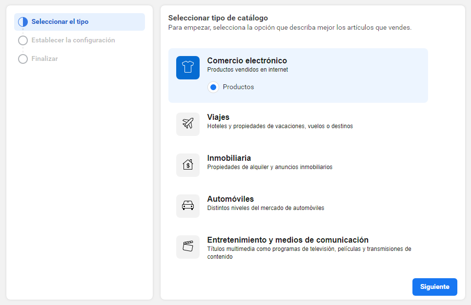 Seleccionar tipo de catálogo