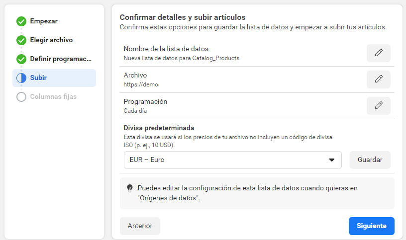 Confirmar configuración