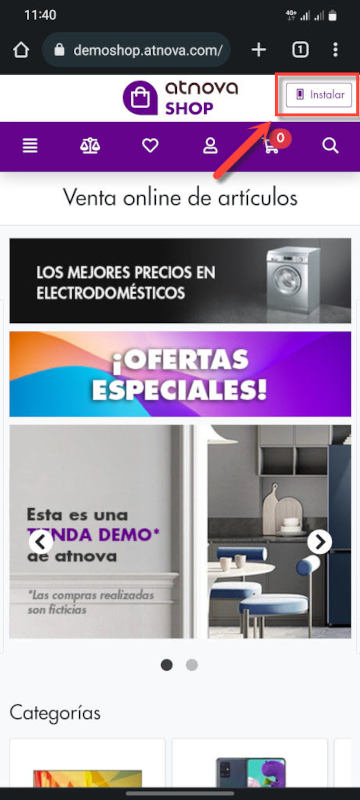 Haz clic en el botón Instalar de la parte superior de la página.