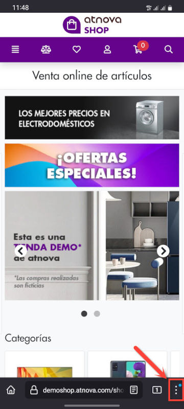 Haz clic en el botón que permite desplegar las acciones sobre la página.