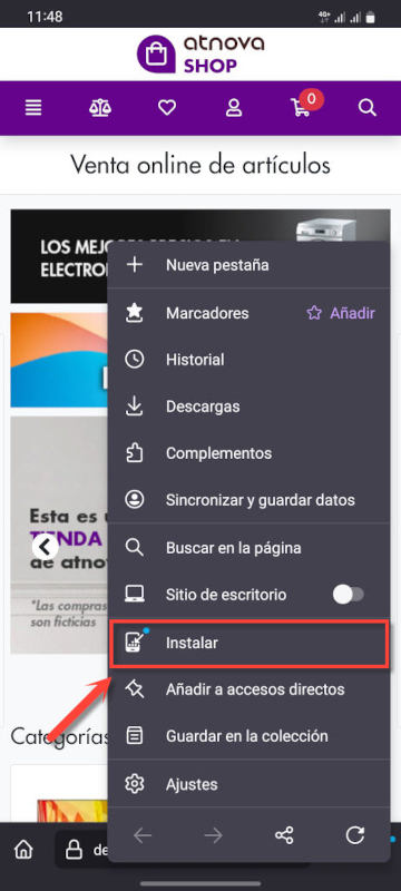 Haz clic en el botón Instalar del menú desplegable.