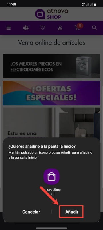 Confirma la instalación pulsando el botón añadir.
