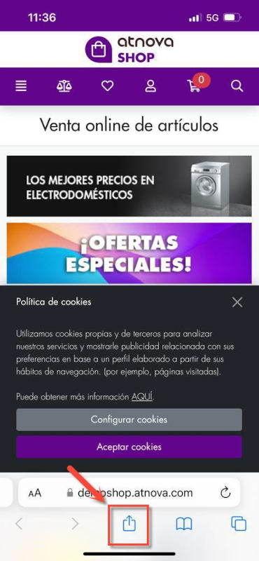 Haz clic en el botón que permite desplegar las acciones sobre la página.