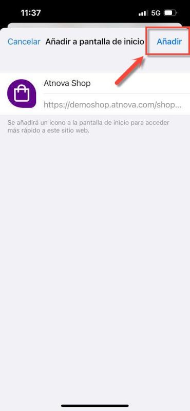 Confirma la instalación pulsando el botón añadir.<